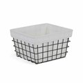 Homeroots Rectangular White Lined & Metal Wire Storage Basket 379833